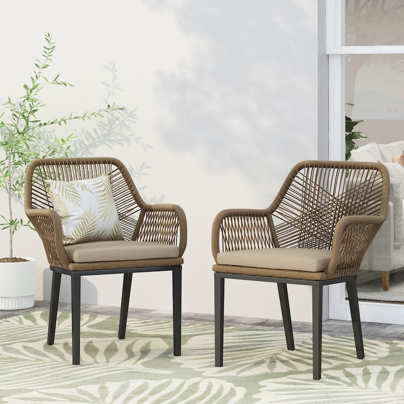 Brown Beige Wicker Dining Chairs Set of 2 with Cushions, Club Chair Patio Chair Reception Chair Side Chair - Brown Beige