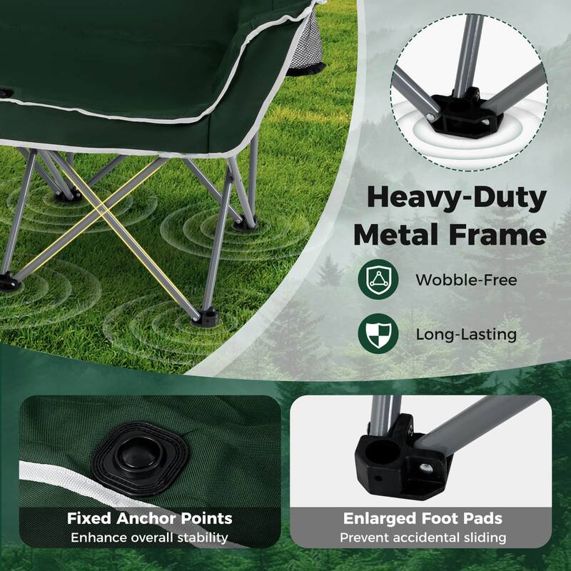 Costway Double Duo Camping Chair with Armrests Cup Holders Carry Bag