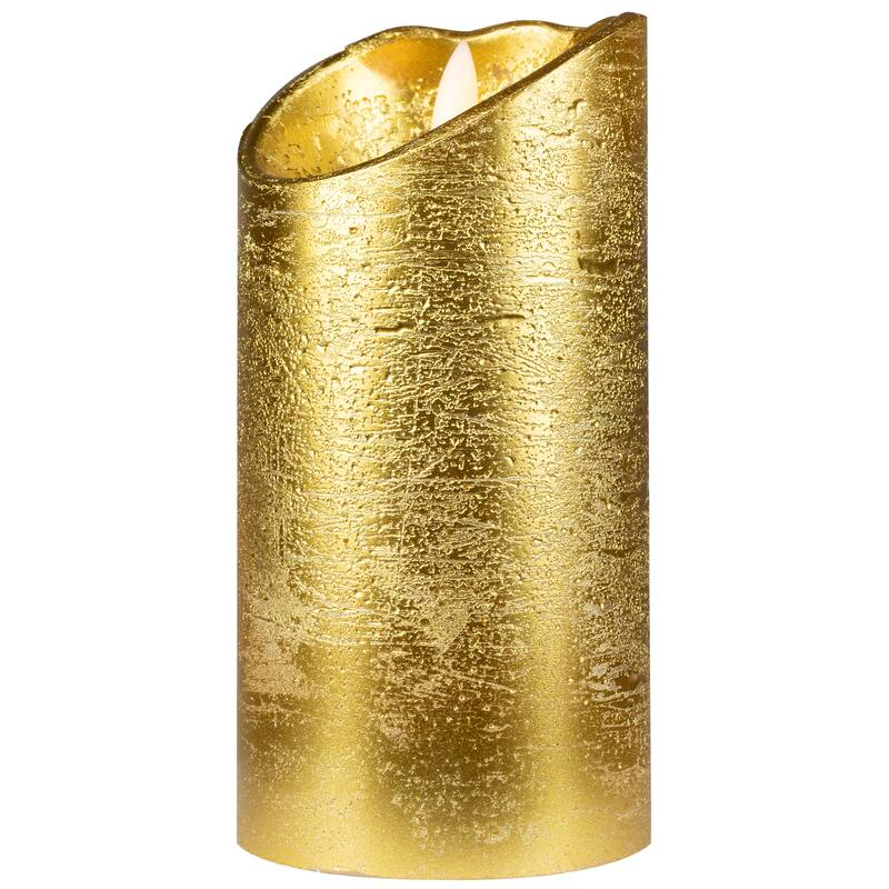 LED Lighted Flameless Flickering Pillar Christmas Candle - 6" - Gold