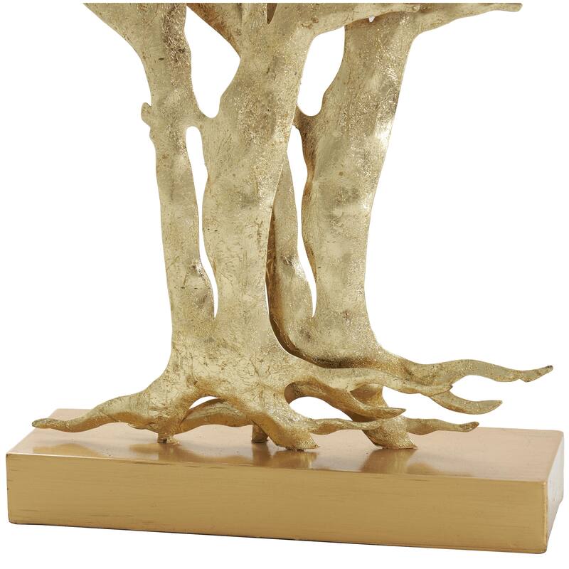 Metal Tree Metallic Decorative Sculpture with White Leaves - Gold - Roche River Decor