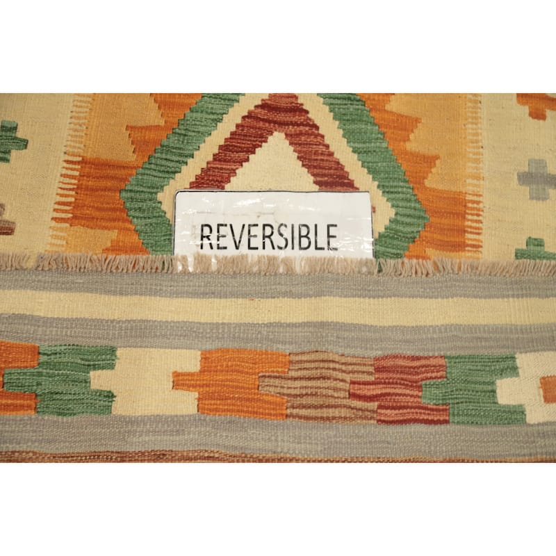 Hand Woven Oriental 100% Wool Carpet Southwestern Tribal Oranges & Rust Kilim Runner Rug - 11' 4'' X 2' 9''