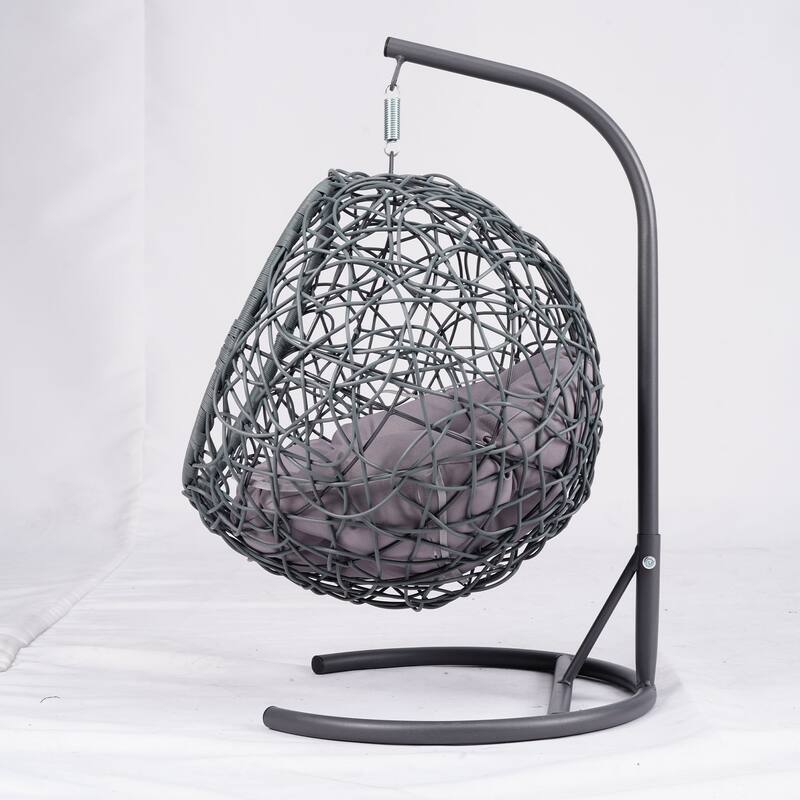 Cat Swing Bed with Stand & Cushion, Cat Egg Chair with Rattan Appearance, Indoor Hanging Swinging Cat Bed for Cats
