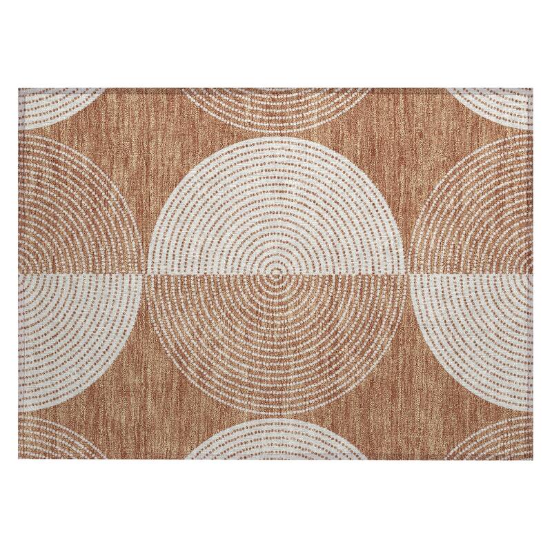 Machine Washable Indoor/ Outdoor Geo Circles Chantille Rug