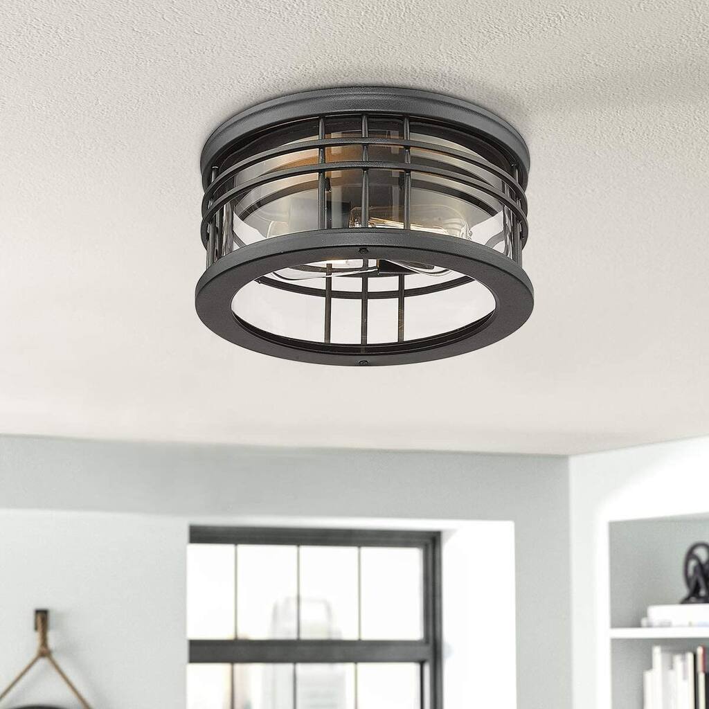 2-Light Flush Mount Ceiling Light Fixture with Clear Glass Shade