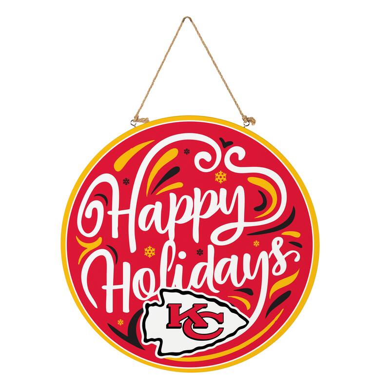 Kansas City Chiefs 18" x 18" Happy Holidays Door Décor Wall Sign - 18" x 18"