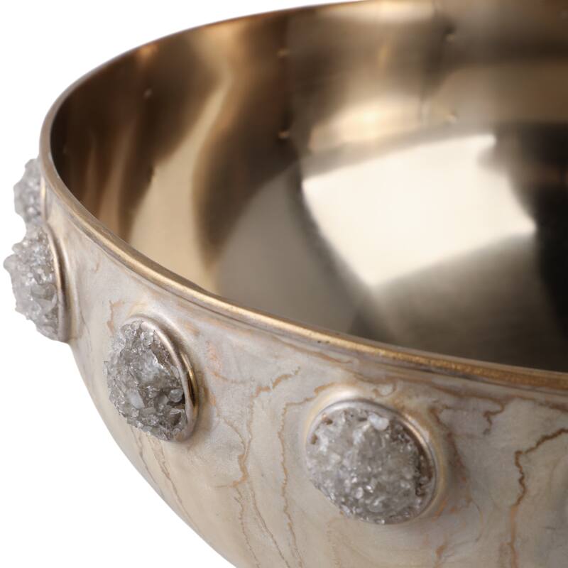 Metal Bowl with Stone Pedestal Base and Crystal Textured Accents