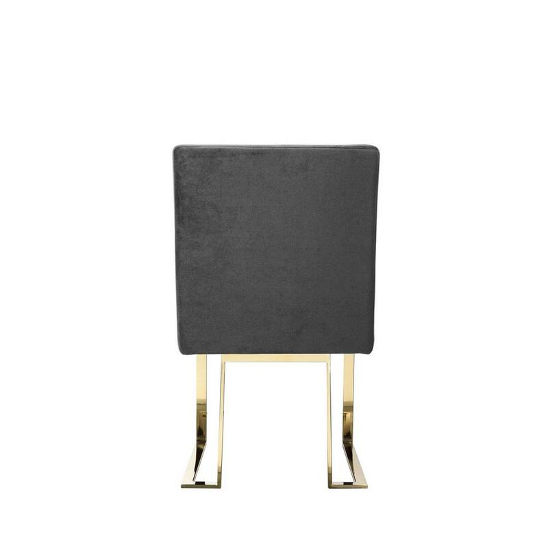 Boly 24 Inch Side Dining Chair Set of 2, Gray Velvet, Gold Cantilever