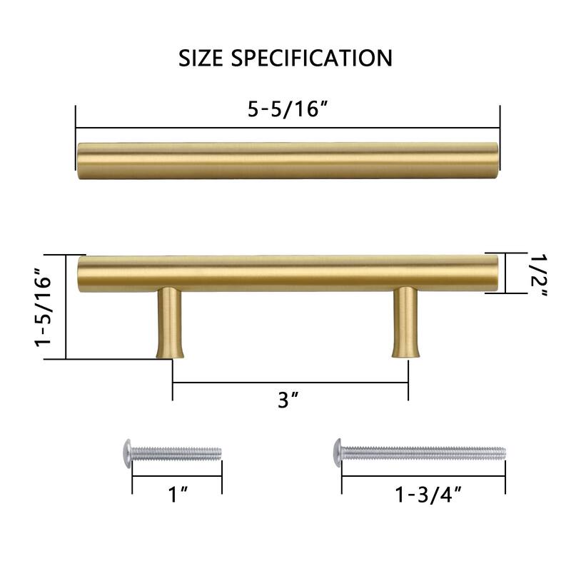 3 Inch Hole Center Copper Kitchen Cabinet Handles 100% Solid Brass Drawer Pulls (5-PACK)