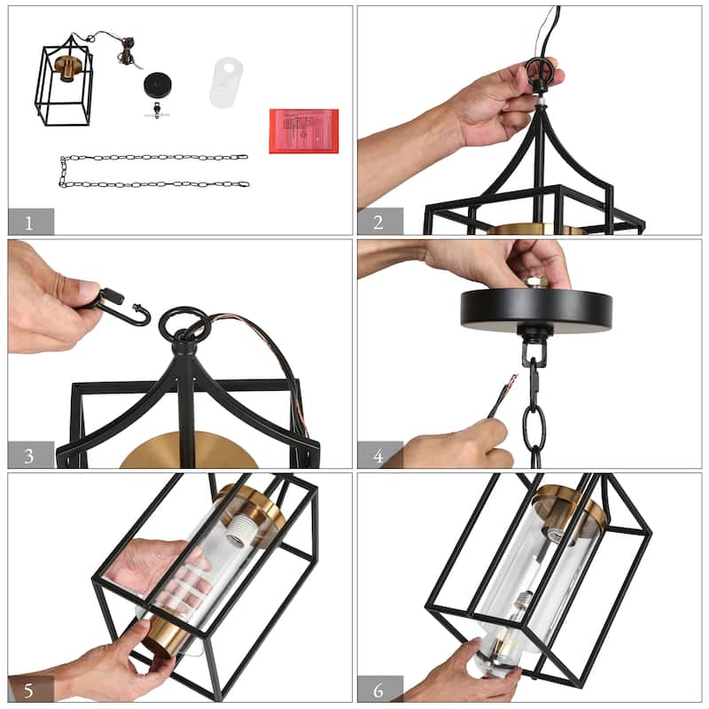 Modern Farmhouse Black Gold Pendant Light with Clear Glass Shade for Kitchen Island