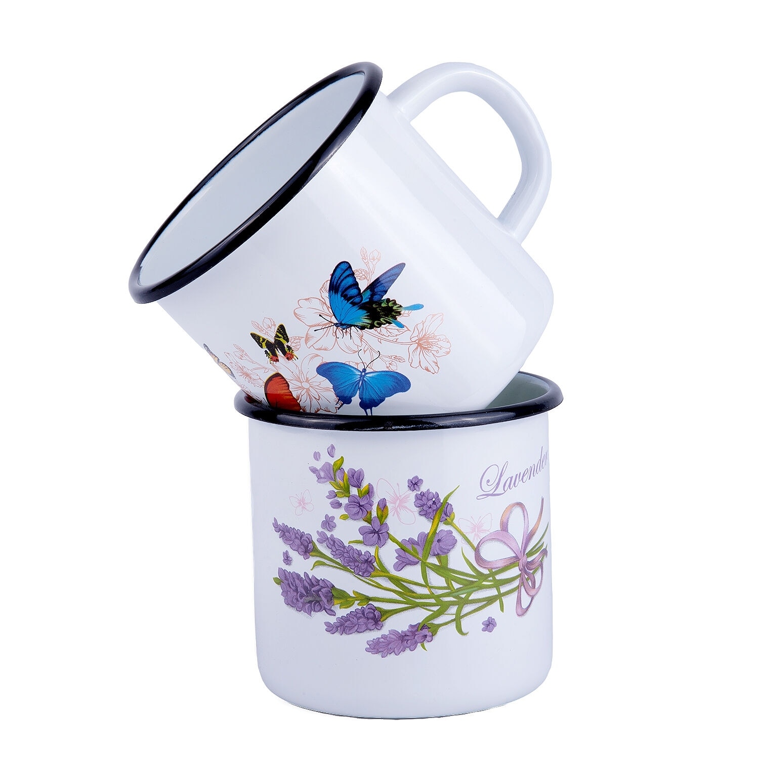 STP Goods 1.1Qt Lavenders & Butterflies Enameled Mug Set of 2
