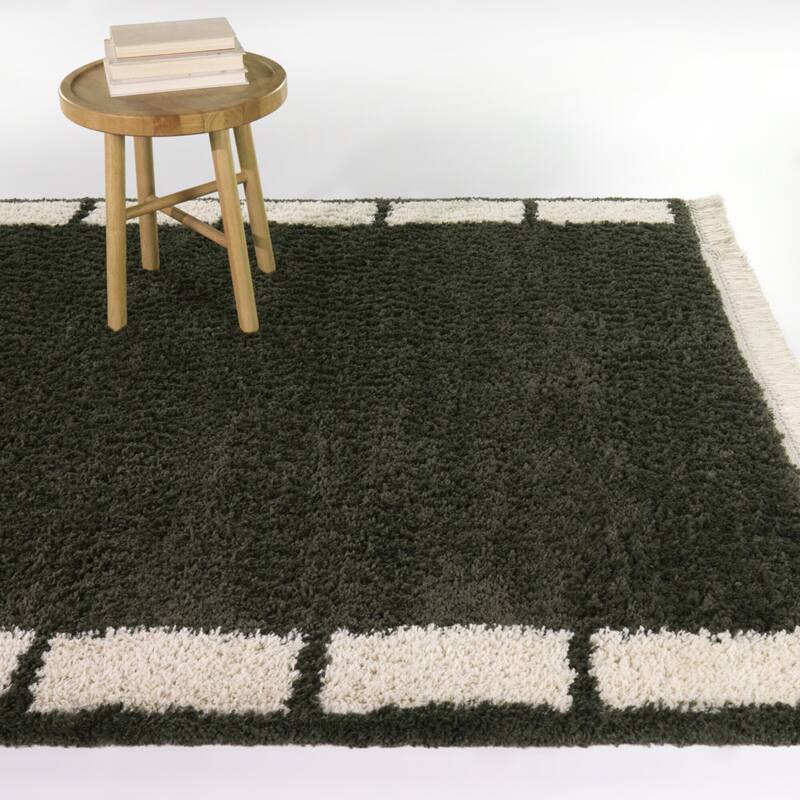 Rohan Geometric Border Area Rug - Green - 7'10" x 10'