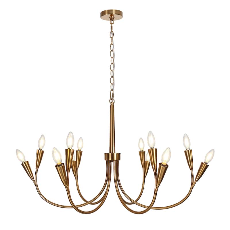 Modern Gold 12-Light Classic Candle Chandelier for Dining Living Room - D 36.2" x H 21.2"