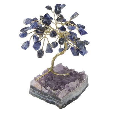 NOVICA Handmade Little Tree Sodalite Gemstone Sculpture (Brazil) - 3.1" H x 2" W x 1.8" D