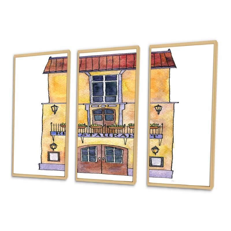 Designart "Detail Of An Old Europe House" Vintage Framed Wall Decor Set of 3 4 Colors of