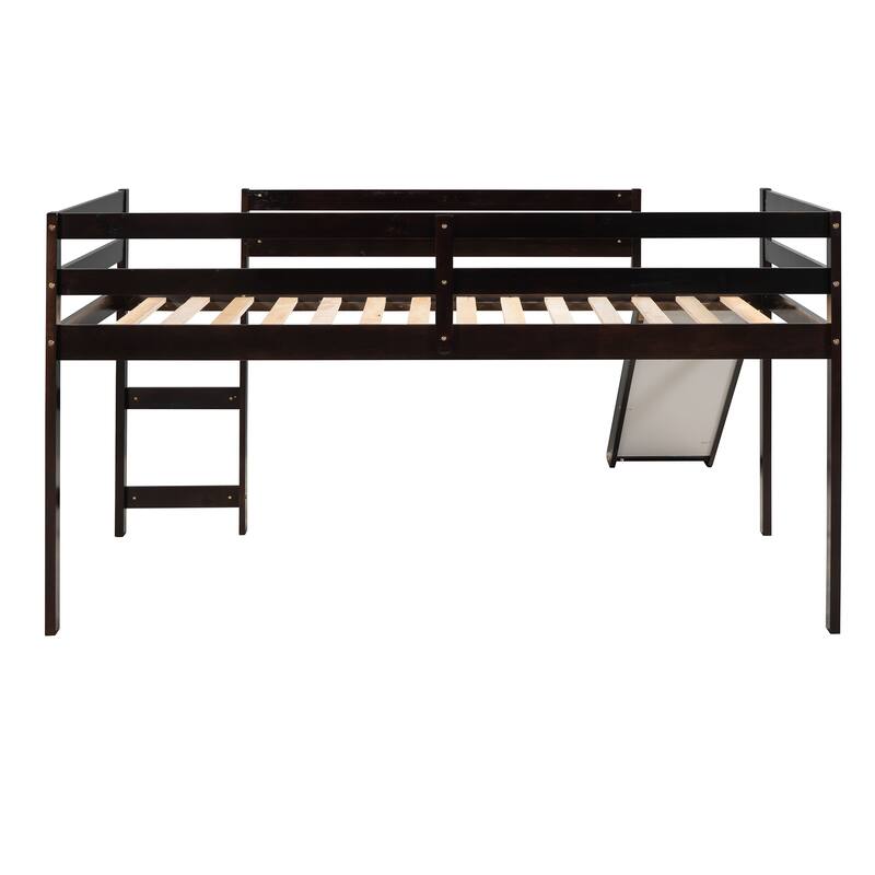 Twin Size Platform Bed Loft Bed with Ladder, Slide and Guardrails