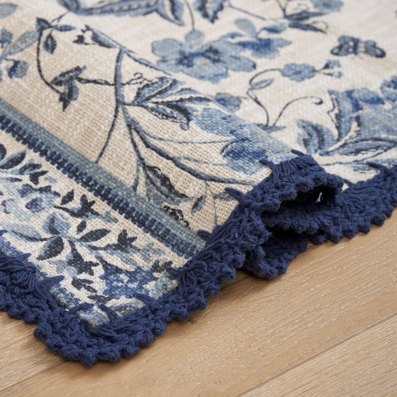 Laura Ashley Cotton Slub Crochet Border Rugs