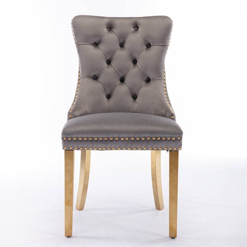 Modern Tufted Dining Chairs with Golden Legs,Velvet Dining Chairs Set of 2
