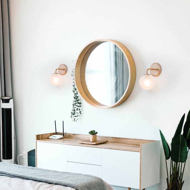 Modern Glam Gold Single Wall Sconce Globe Glass Shade Bathroom vanity light