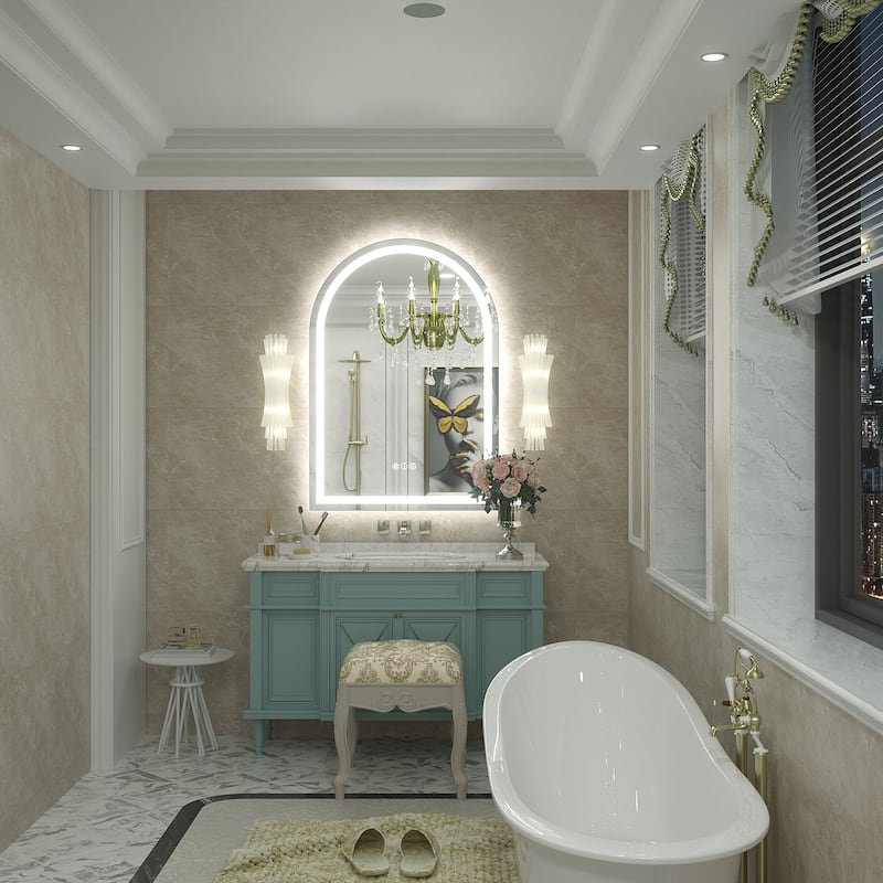 UL Certified Arched LED Anti-fog Tempered Glass Wall Bathroom Vanity Mirror