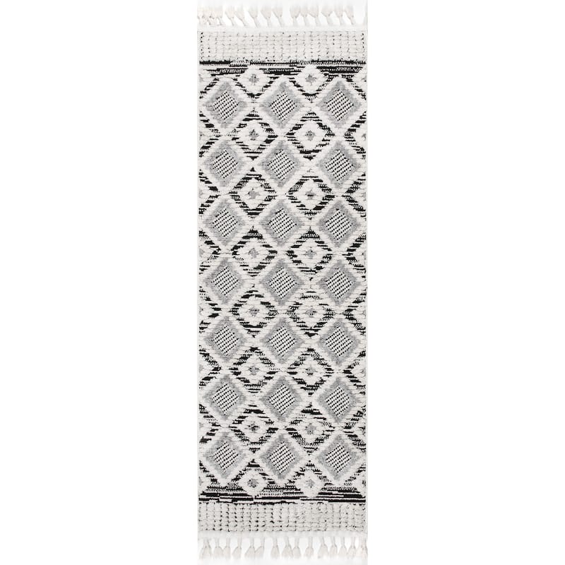 Nuloom Journey Shaggy Checkered Tiles Tassel Area Rug