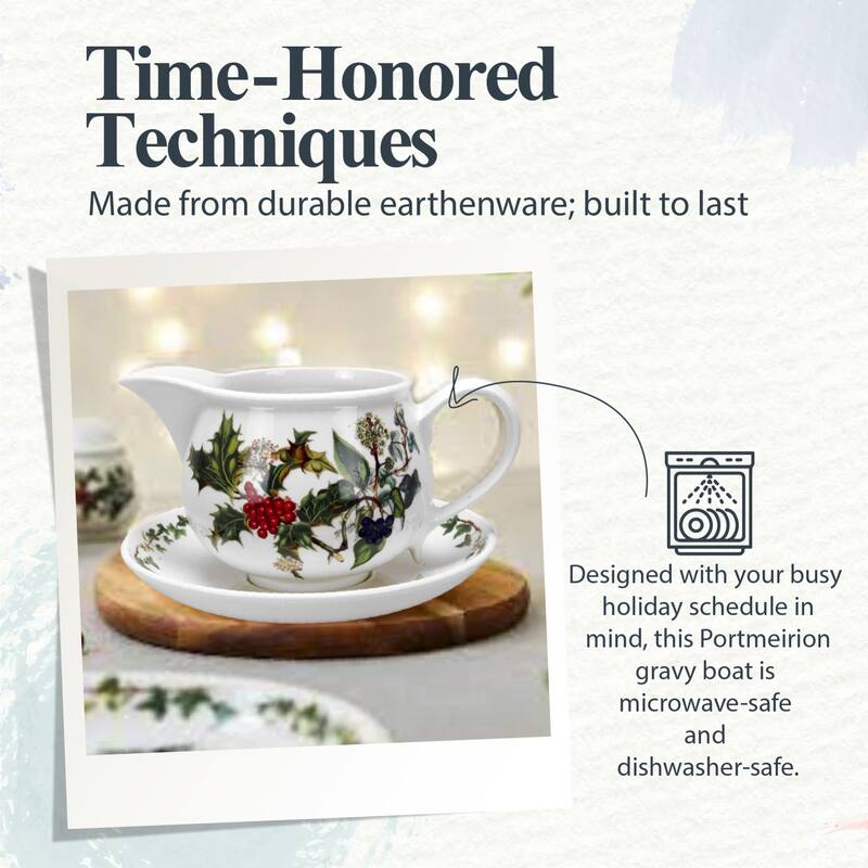 Portmeirion Christmas The Holly and Ivy Gravy Boat and Stand - 55.63 Fluid Ounces (1 L)