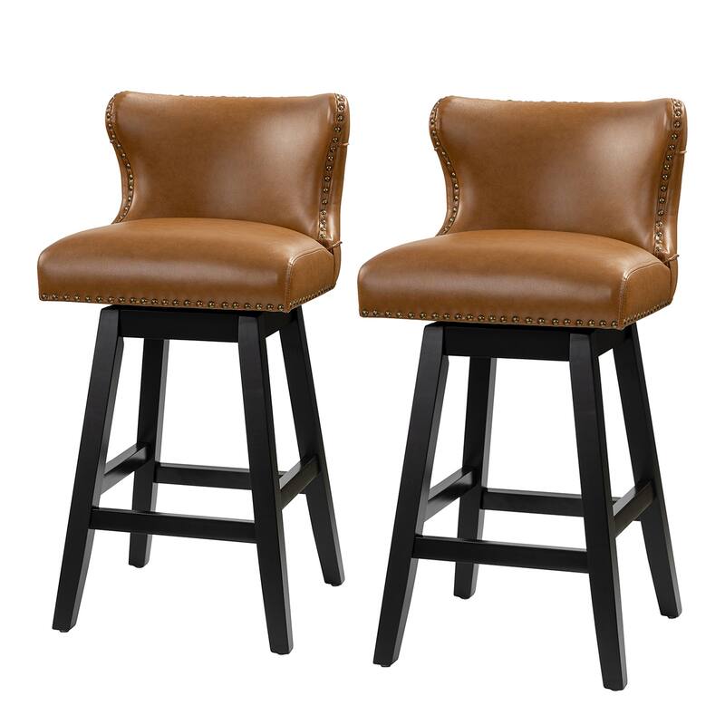 Jordan Traditional Wingback Nailhead Trim Tufted 360-degree Swivel Bar Stool Set of 2 By HULALA HOME - N/A
