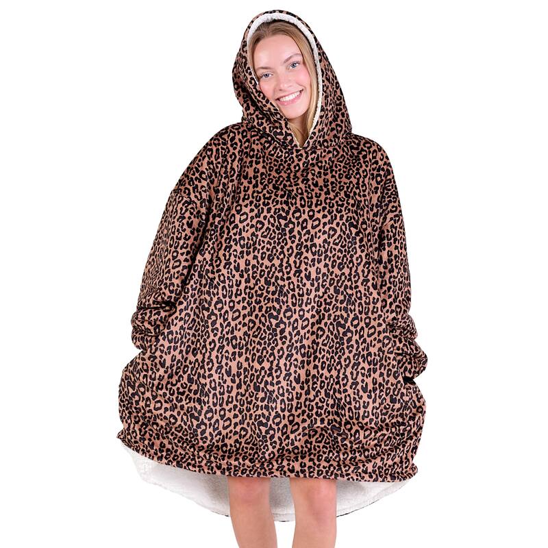 Bare Homey B-Cozy Oversized Sherpa Wearable Blanket - Adult - Leopard