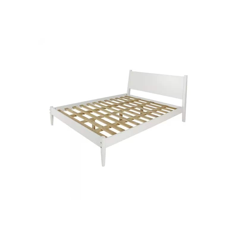 Mid-Century Bed Frame - Modern Platform Bed, White Finish, Wood Bed