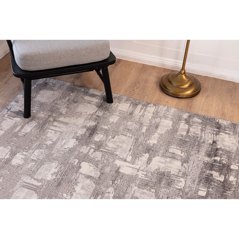 Intense Collection Transitional Abstract Light Grey Geometric Area Rug