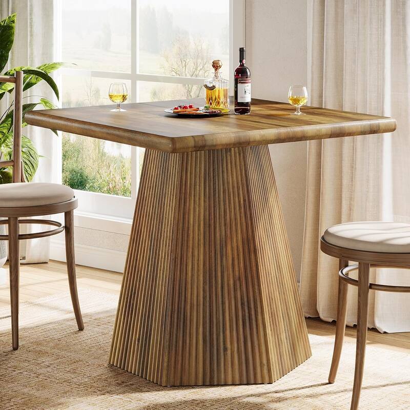 31.5 Square Dining Table Kitchen Table with Fluted Pedestal Base