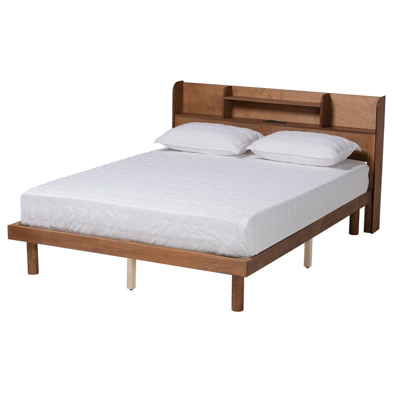 Harper Mid-Century Modern Transitional Walnut Brown Finished Wood Full Size Platform Bed with Charging Station - Full
