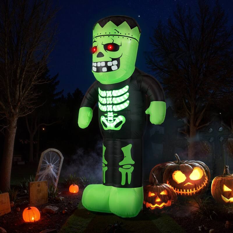 Green-Black Polyester LED Inflatable Frankenstein Halloween Decoration 8.4ft Tall