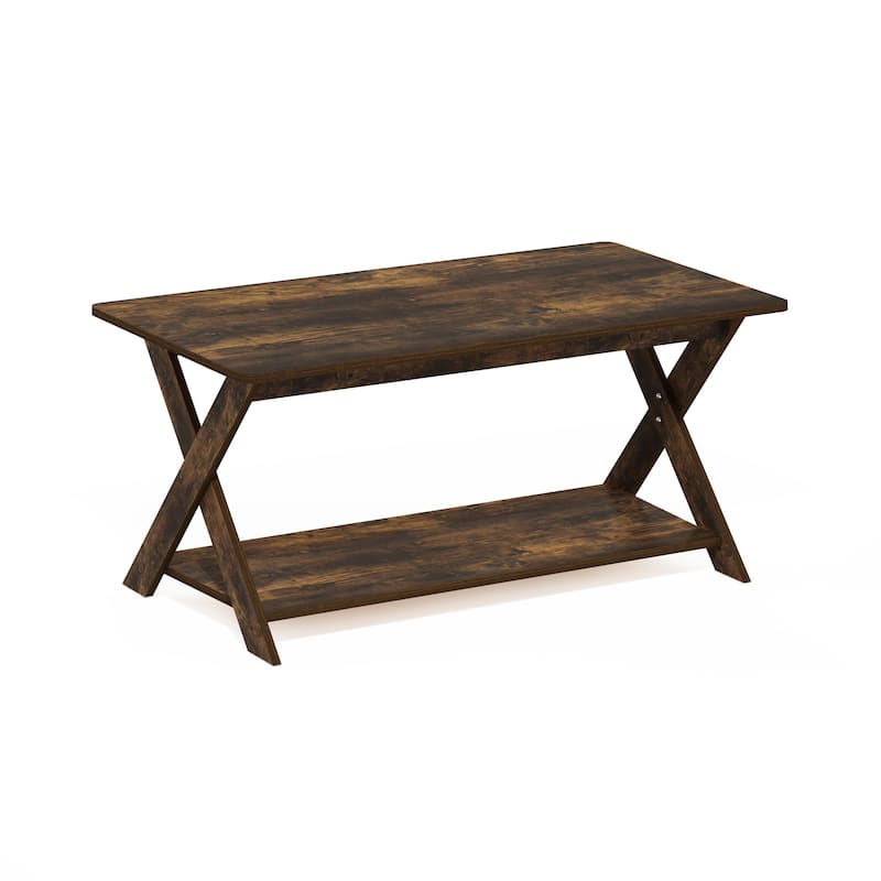 Furinno Modern Simplistic Criss-Crossed Coffee Table, White - Amber Pine