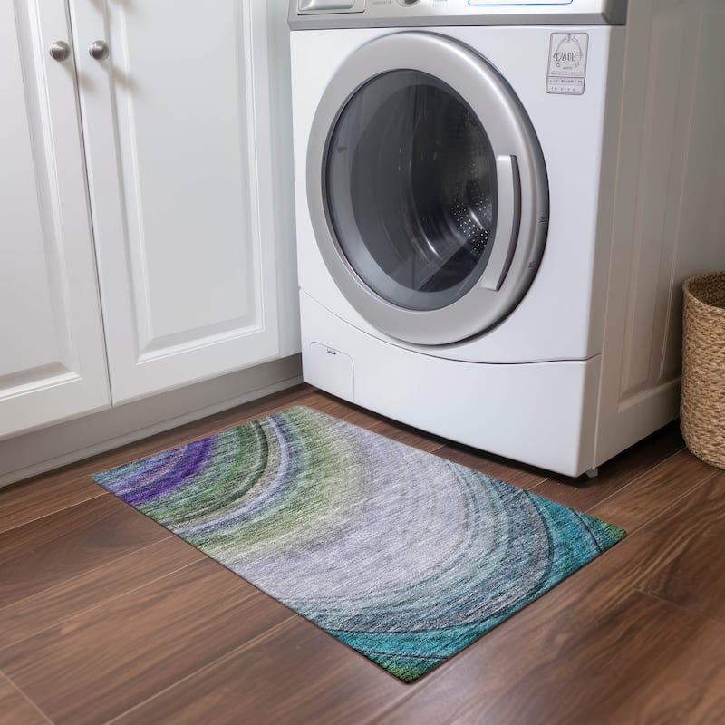 Machine Washable Indoor/ Outdoor Chantille Abstract Wave Rug - Teal - 1'8" x 2'6"