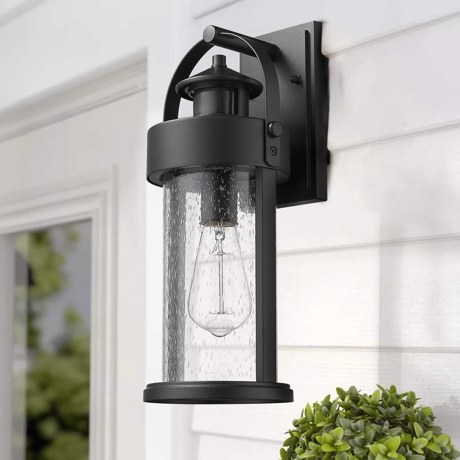 Motion Sensor Outdoor Wall Light with Seeded Glass On Sale Bed Bath   Beyond 37540323