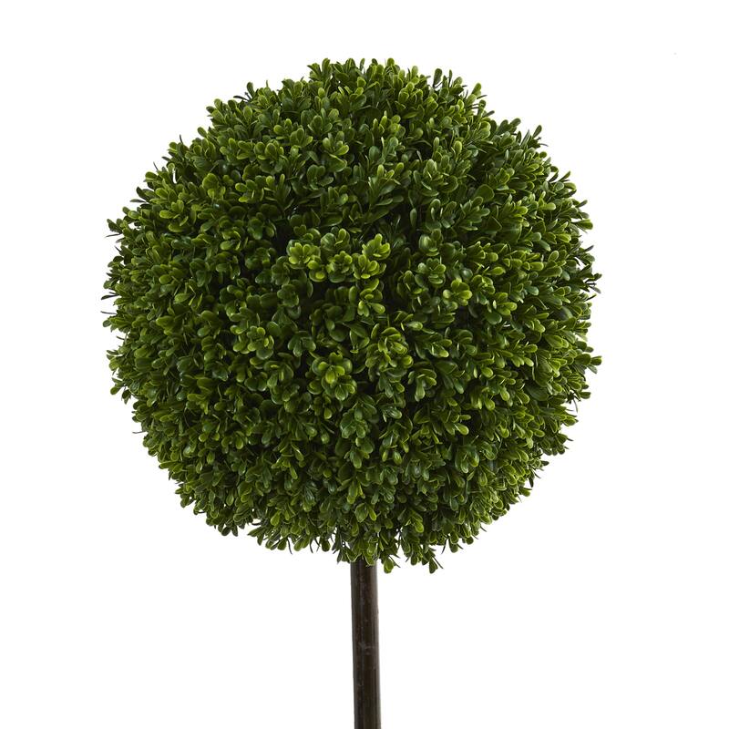 3.5ft Boxwood Ball Topiary Artificial Tree in White Tower Planter with UV Resistant Green Leaves for Bright Interiors