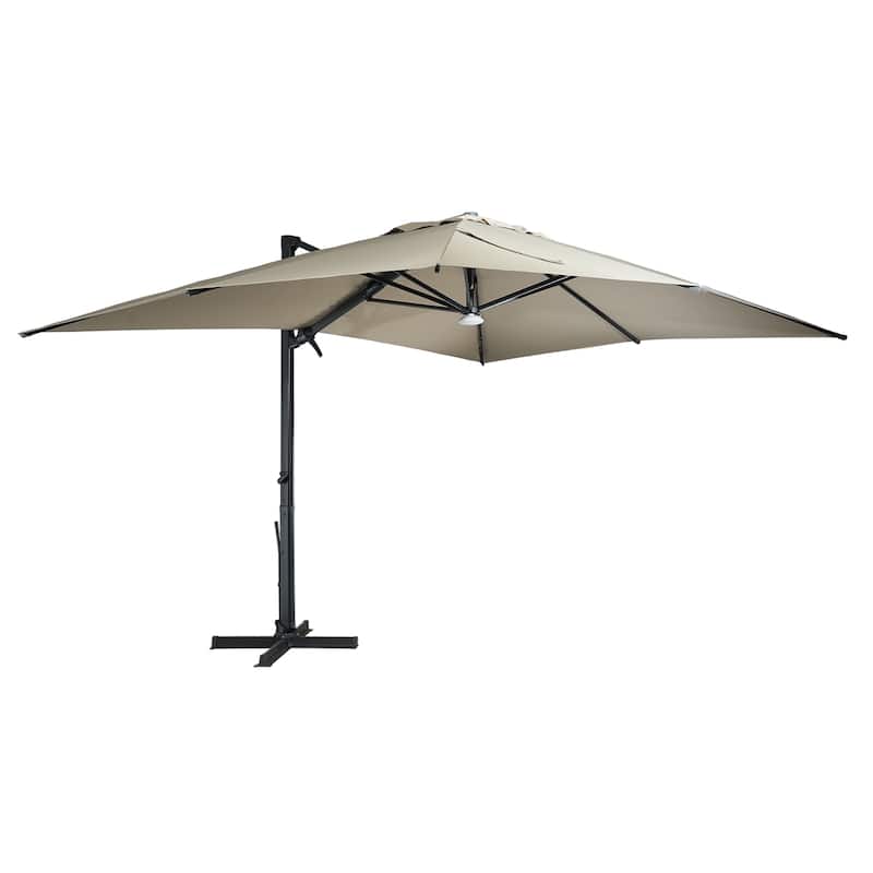 10 x 13ft Patio Cantilever Market Umbrella with Bluetooth Lights - Tan