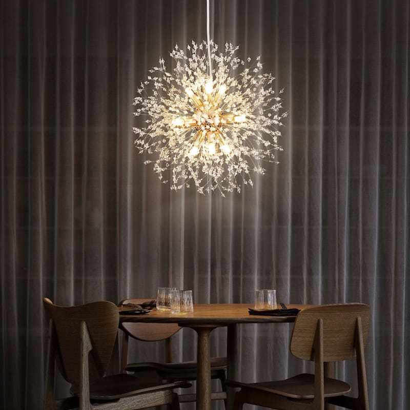 9-Light Modern Glam Crystal Firework Sputnik Ceiling Light Dandelion Starburst Chandelier