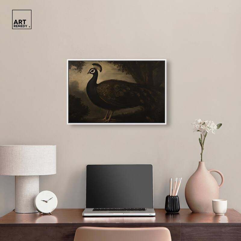 Peacock in Monotone Canvas by Art Remedy