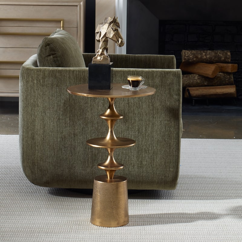 Solid Curved End Accent Table - 23.5" - Antique Brass Finish
