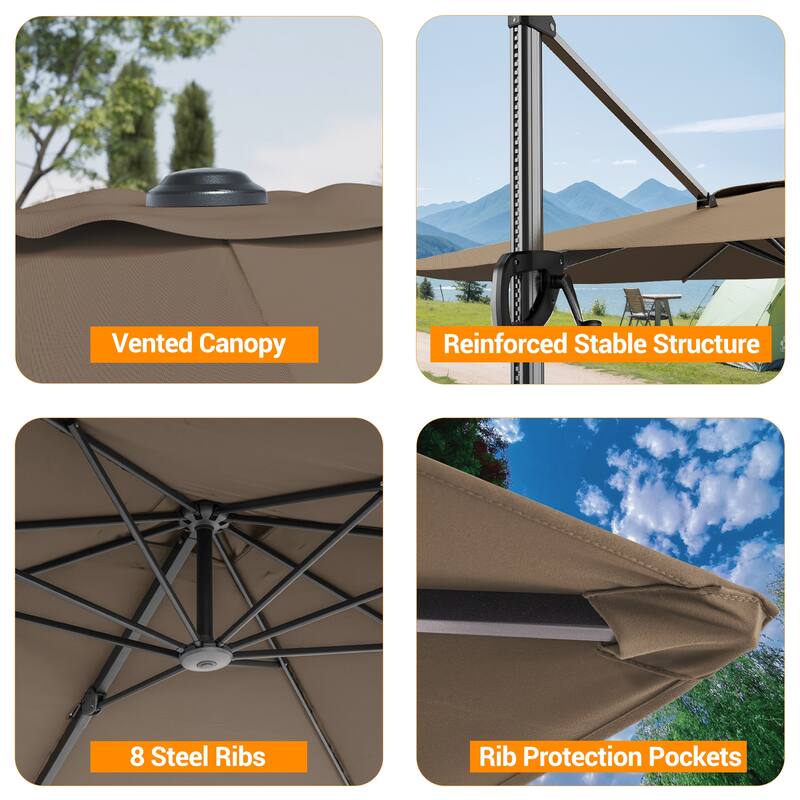 BONOSUKI 10x8FT Cantilever Patio Umbrella 360 Rotation and Canopy