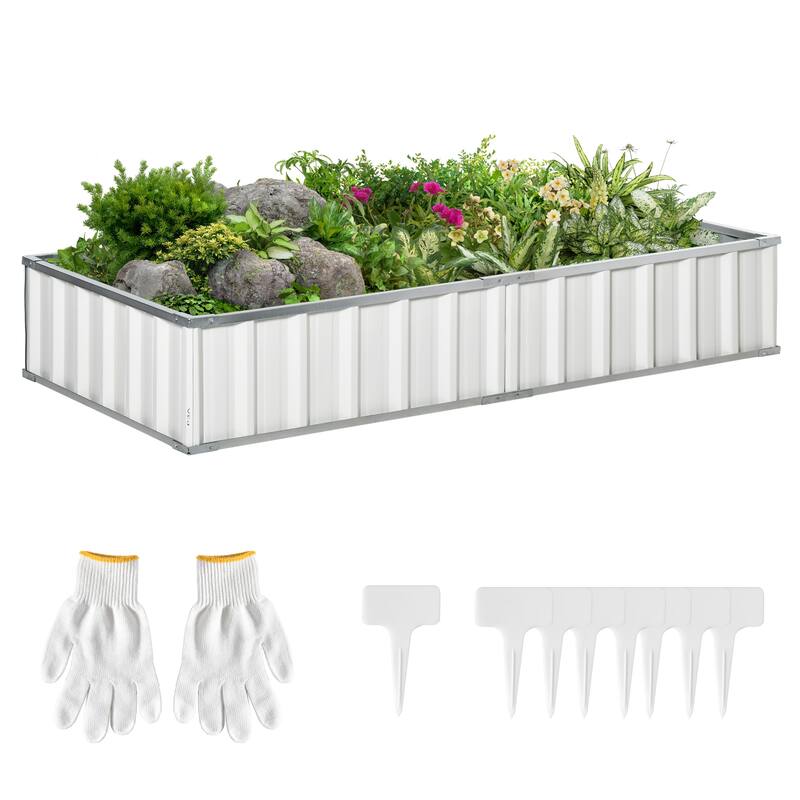Outsunny 69'' x 36'' Metal Raised Garden Bed, DIY Large Steel Planter Box, No Bottom w/ A Pairs of Glove for Backyard