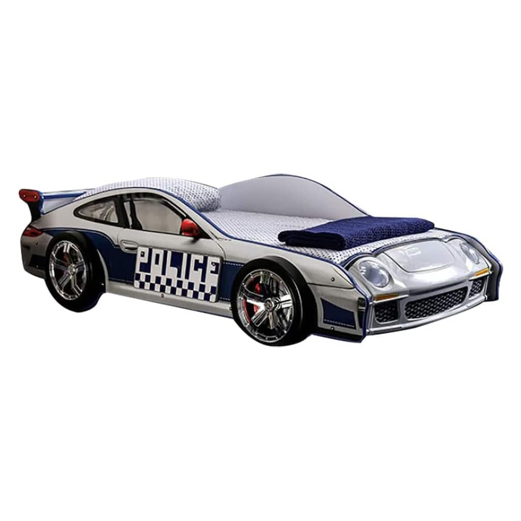 Peri Twin Size Kids Bed with Realistic Police Car Design, White, Blue