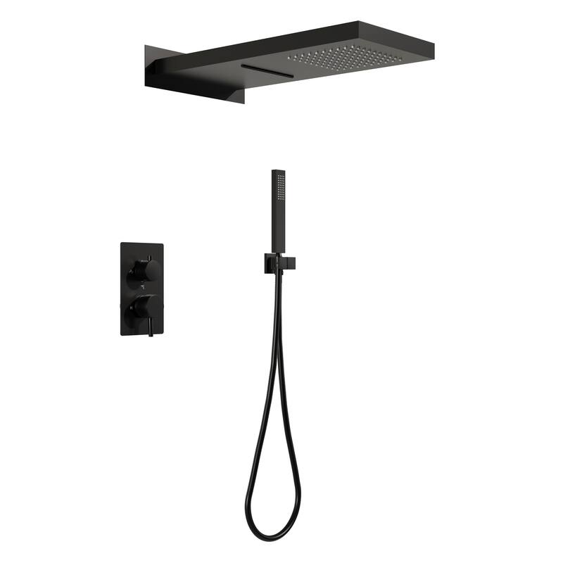 3-Function 22 in. Rectangle Wall Mount Rainfall Shower System With Hand shower(Valve Included)