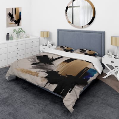 Designart "Blue Minimalist Abstract III" Blue Modern - Bedding Cover Set With Shams