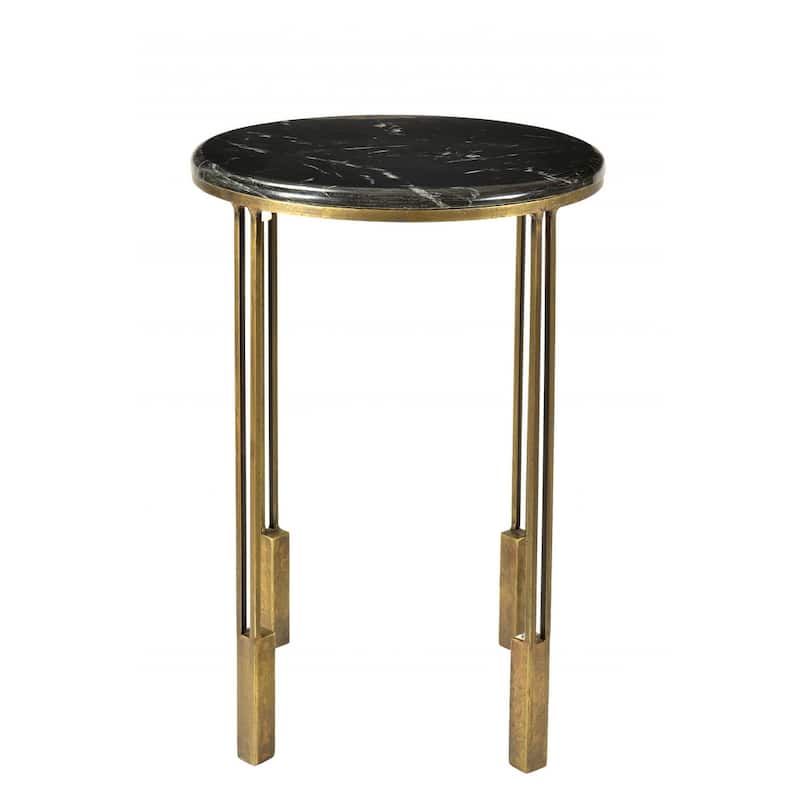HomeRoots 23" Gold And Black Marble And Iron Round End Table - 23