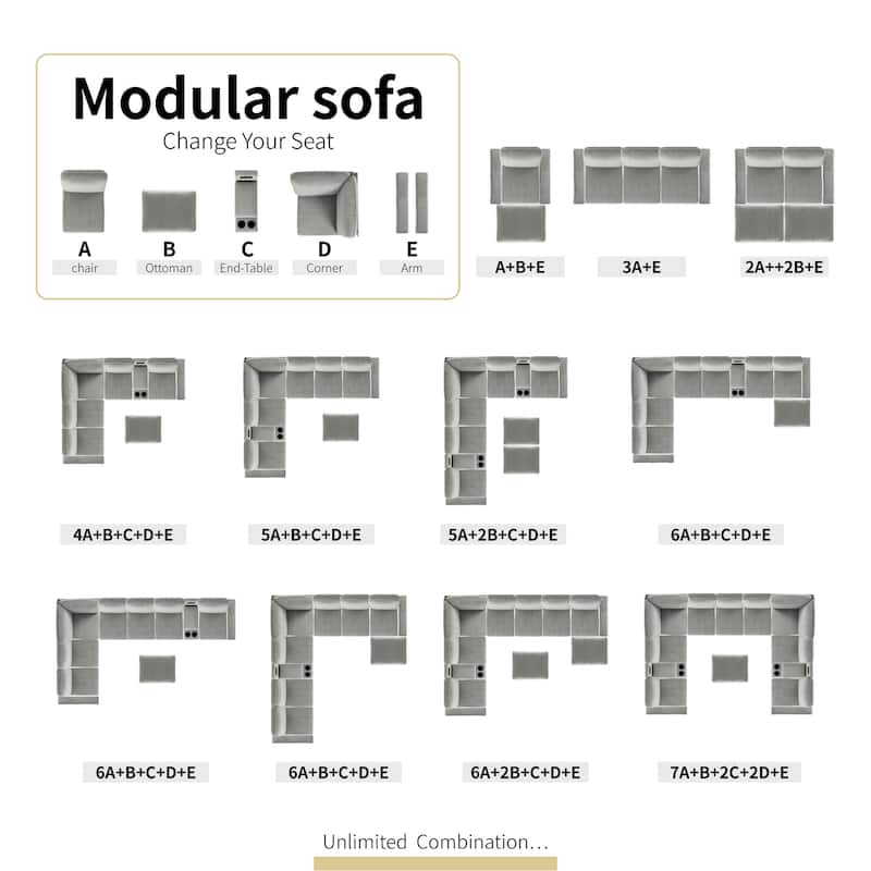 129.14" Corduroy Modular Sectional Sofa with Ottoman