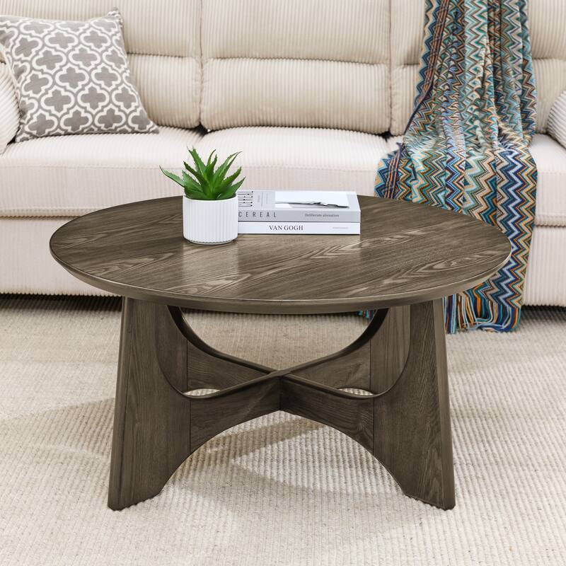 36" Round Coffee Table, Wooden Coffee Tables for Living Room Reception Room(Black)