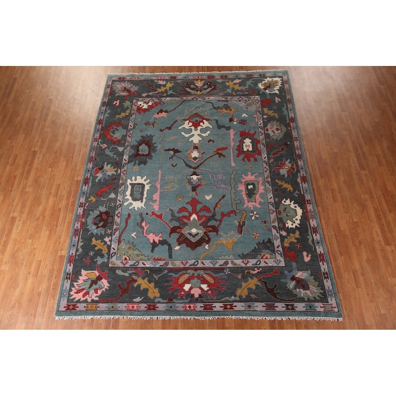 Blue Transitional Oushak Area Rug Handmade Wool Carpet - 9'3"x 11'10"