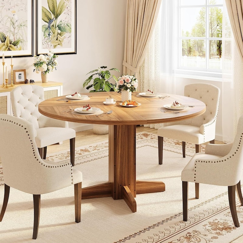 47 Inch Kitchen Round Dining Table for 4-6 People with Pedestal Base (Table Only)